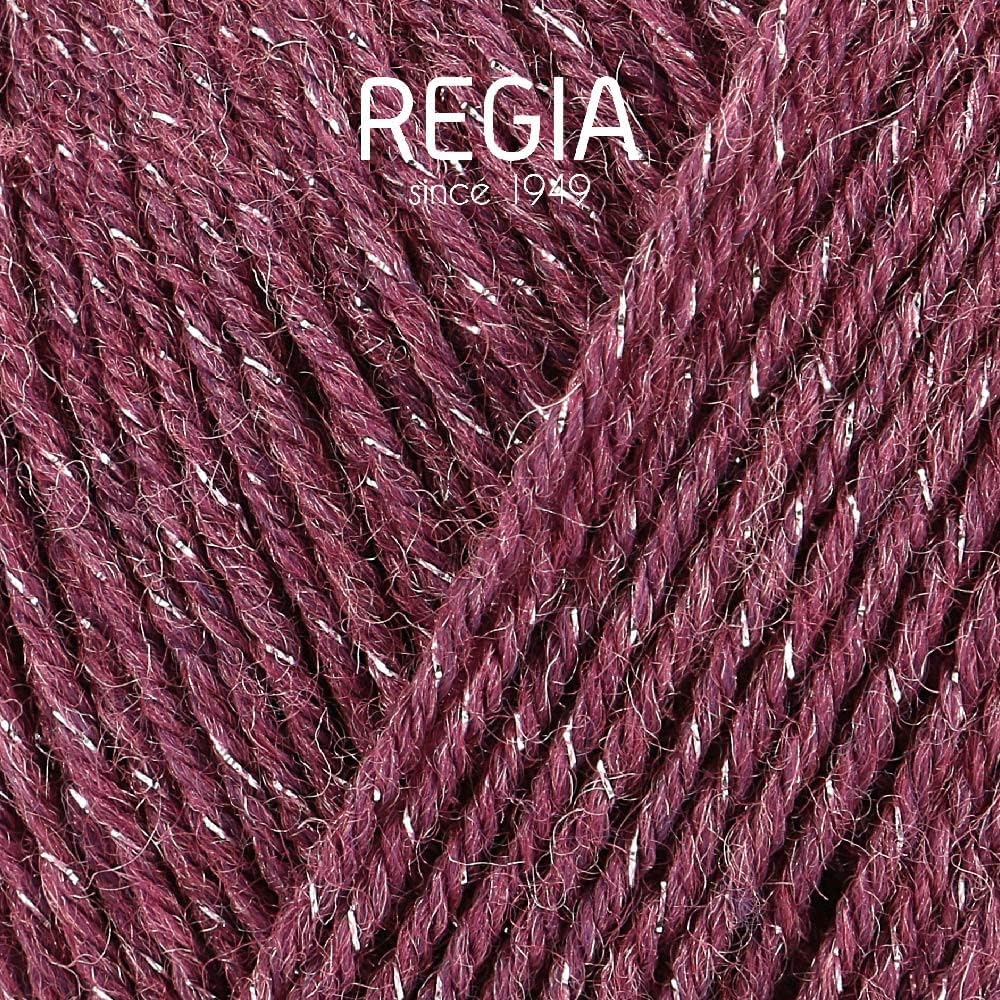 REGIA 4-Ply Soft Glitter 9801176-00045 Burgundy Hand Knitting Yarn, Sock Yarn, 100 g Ball