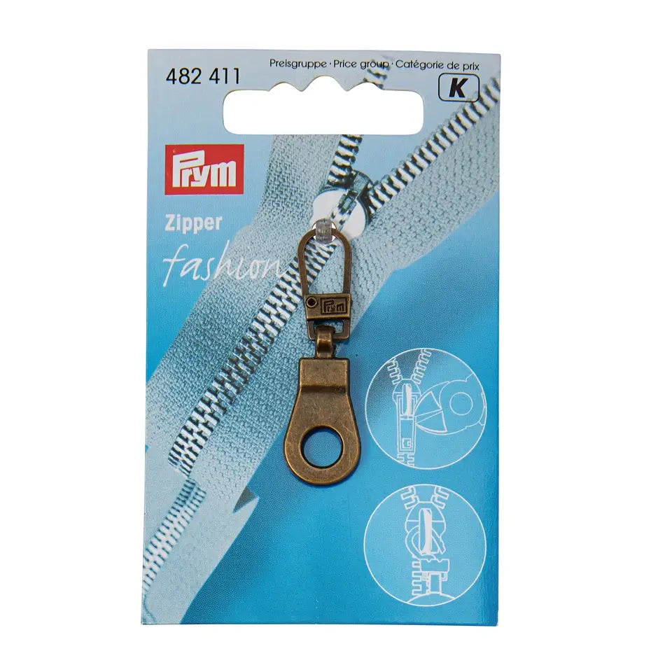 Zipper Puller Antique Brass Eyelet