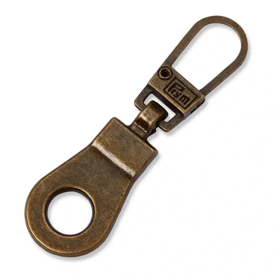 Zipper Puller Antique Brass Eyelet