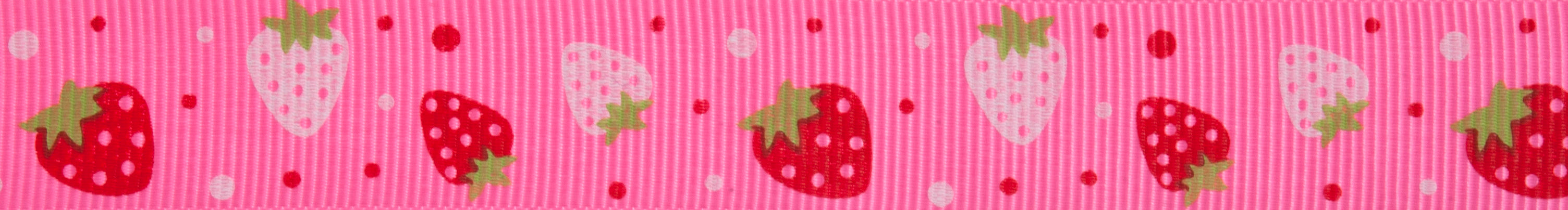 Ribbon: Grosgrain: 5m x 20mm: Strawberries: Pink