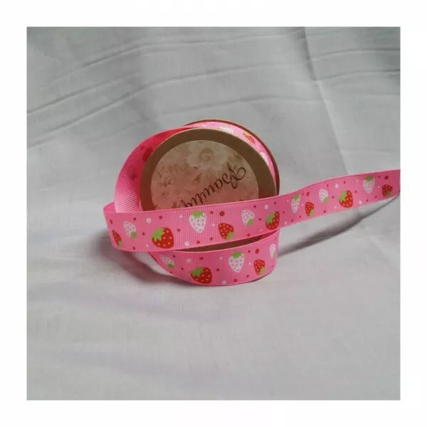 Ribbon: Grosgrain: 5m x 20mm: Strawberries: Pink