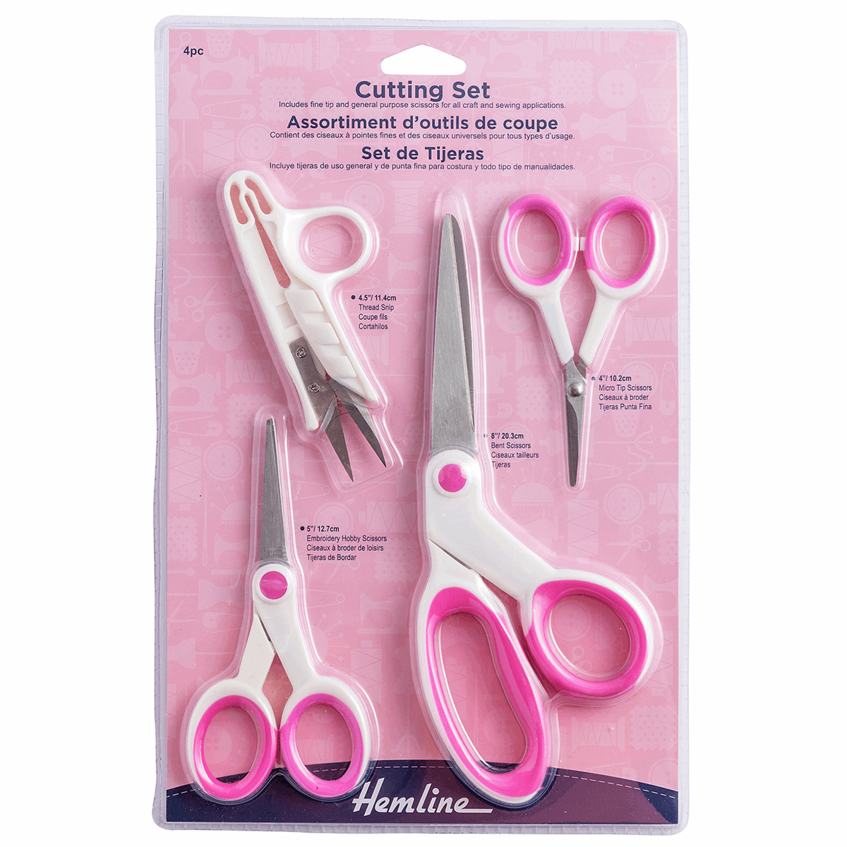 Cutting Set: Hemline Four Piece: Pink & White Scissors and Thread Snips
