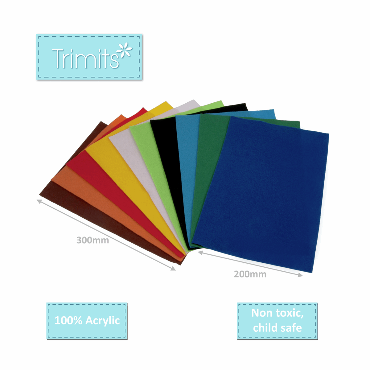 Acrylic Felt 10 Piece Multipack: 30 x 20cm Assorted Colours
